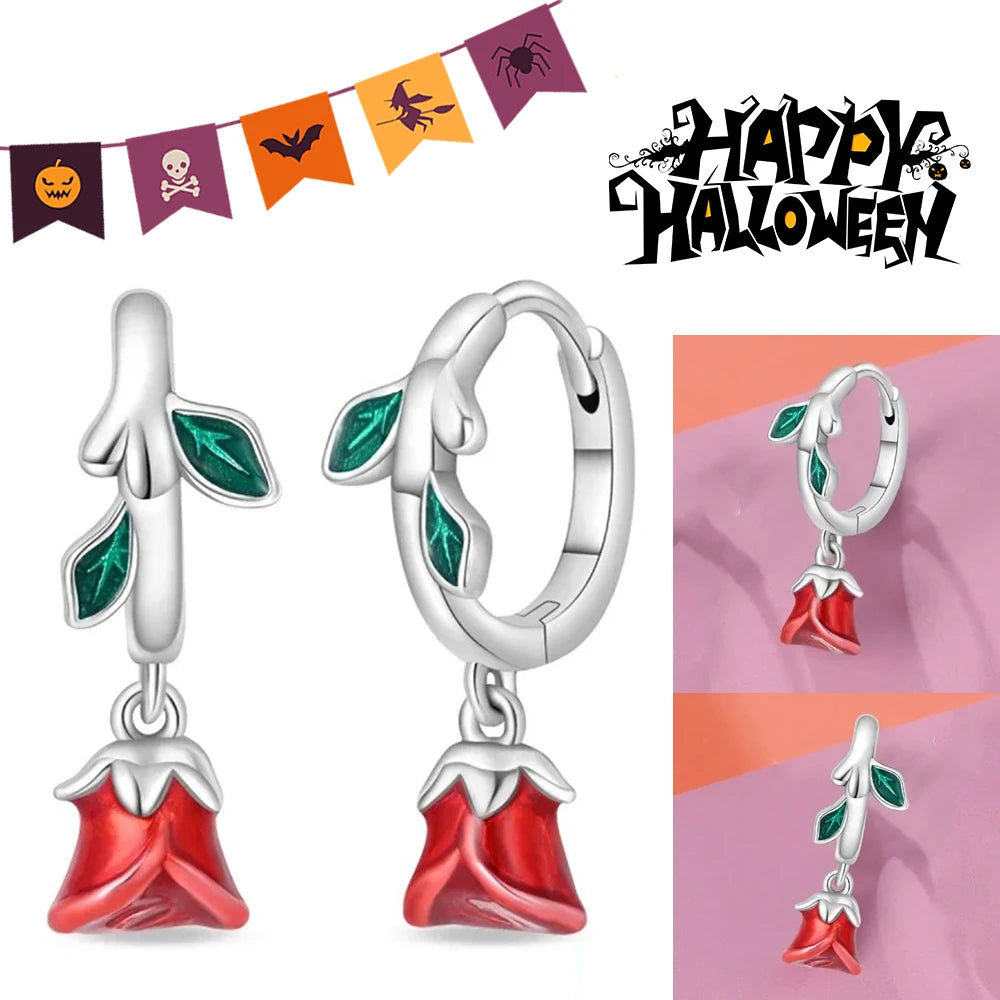 Halloween Party Cute Pumpkin Bat Ring Earrings 925 Silver Earrings For Women Punk Men's Earrings Fit Women Party Jewelry Gift
