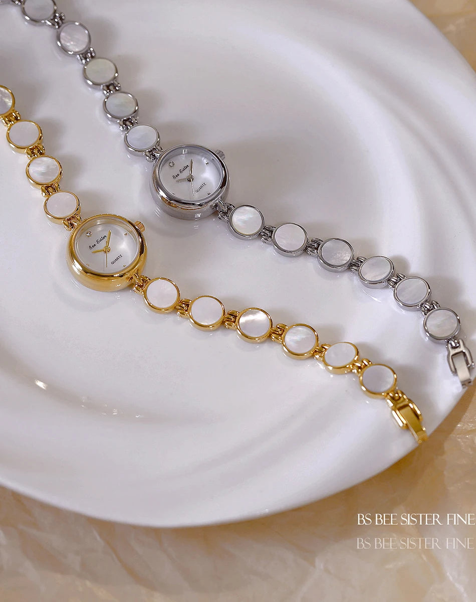 Watches For Woman Elegant Vintage Black Gold Shell Bracelet Ladies Small Dial Oval Quartz Dress Watch