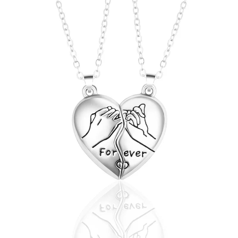 Romantic Couple Necklaces with Simple Original Design – Magnetic Collarbone Chains with Pull Hook Heart Pendant