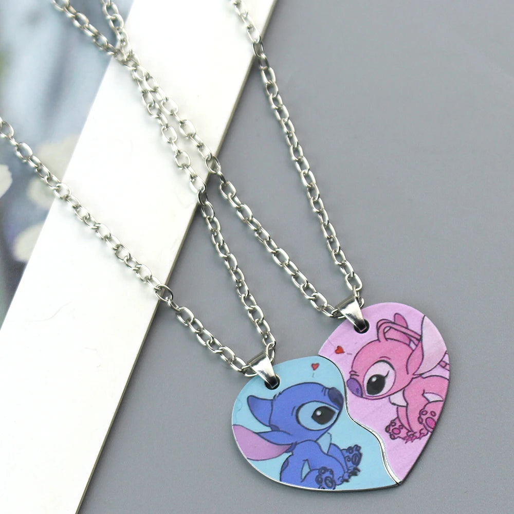 Anime Stitch Couples Necklace Kawaii Lilo & Stitch Best Friend Heart-shaped Necklace Cartoon Woman Girl Gifts