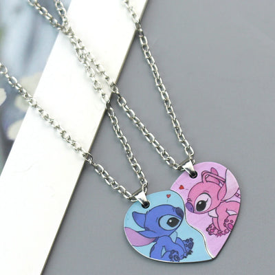Anime Stitch Couples Necklace Kawaii Lilo & Stitch Best Friend Heart-shaped Necklace Cartoon Woman Girl Gifts