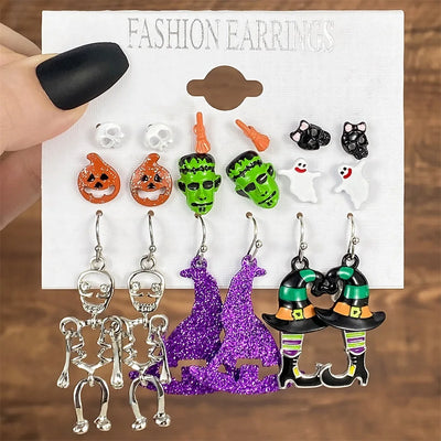 IFMIA Punk Fashion Black Spider Earrings Set for Women Girls Men Hip Hop Halloween Festival Skull Earring Christmas Jewelry Gift