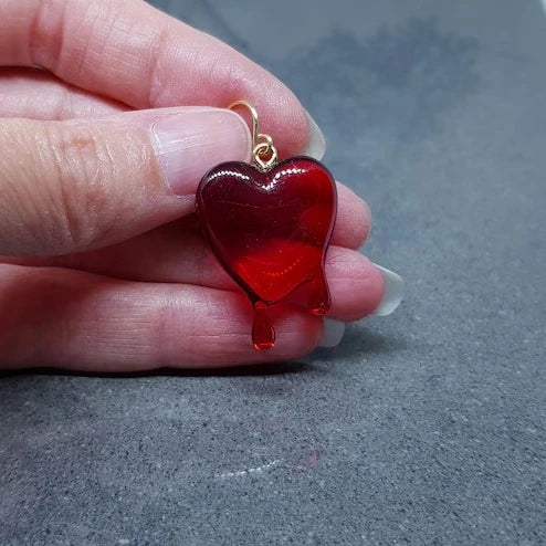 Red Heart Earrings, Hypoallergenic Ear Wires, Gothic Jewellery, Halloween Earrings, Dripping Heart