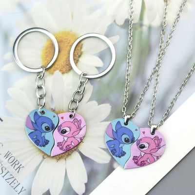 Anime Stitch Couples Necklace Kawaii Lilo & Stitch Best Friend Heart-shaped Necklace Cartoon Woman Girl Gifts