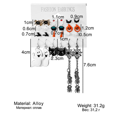 IFMIA Punk Fashion Black Spider Earrings Set for Women Girls Men Hip Hop Halloween Festival Skull Earring Christmas Jewelry Gift