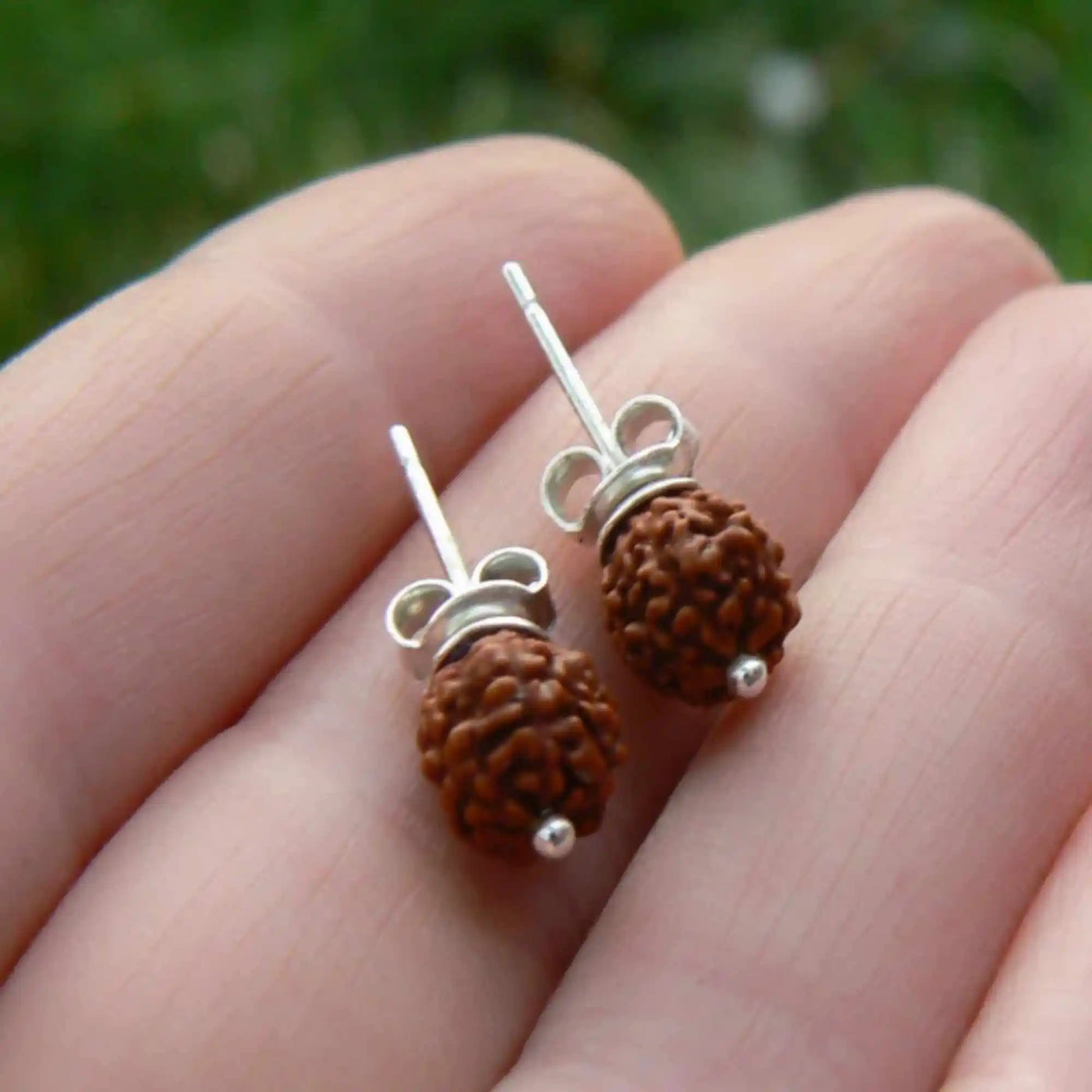 Natural 6mm Brown round Rudraksha beads silver earrings Mother's Day Halloween Gift Thanksgiving New Year Diy Beautiful