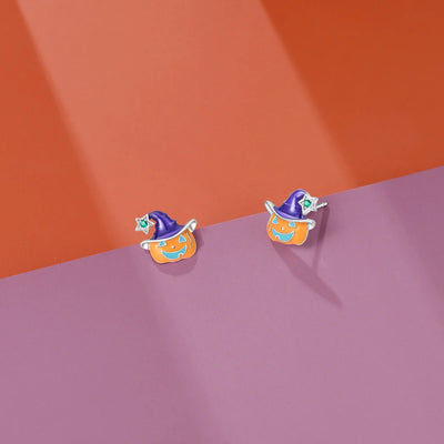 Amazing 925 Sterling Silver Black Spider & Shiny Bow Skull & Pumpkin Head Stud Earrings For Halloween Party Fine Jewelry Gift