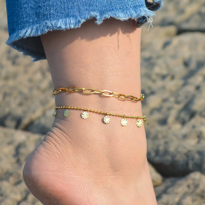 2024 Summer New Gold Color Anklets For Women Stainless Steel Firga Chain Feet Jewelry Layered Link Chain Accessory