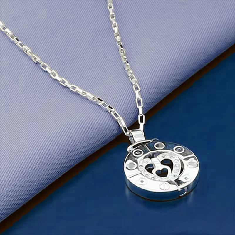 Couple Necklace 925 Silver Heart Circle Men & Women Love Gift Set Chain