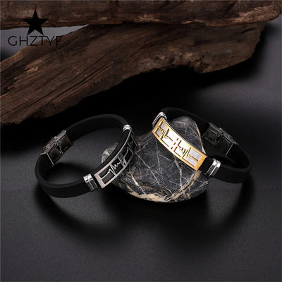 Couple Gifts Women Men Love Bracelets White Black Rubber Belt Stainless Steel Heartbeat Jewelry Accessories Girlfriend Boyfriend