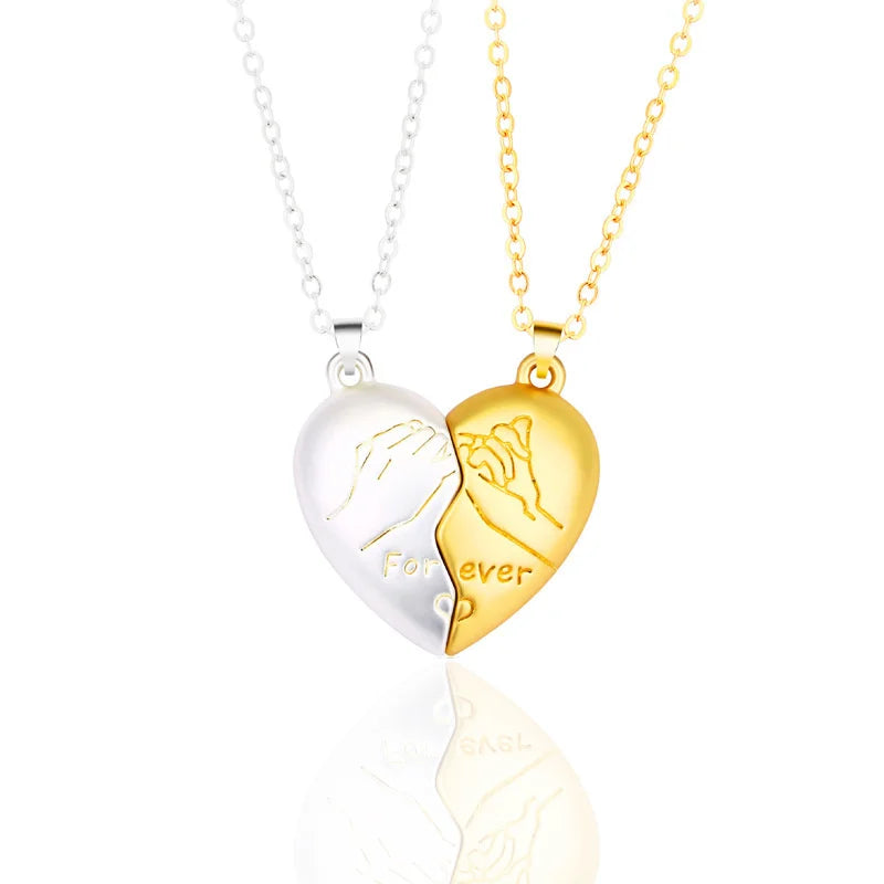 Romantic Couple Necklaces with Simple Original Design – Magnetic Collarbone Chains with Pull Hook Heart Pendant