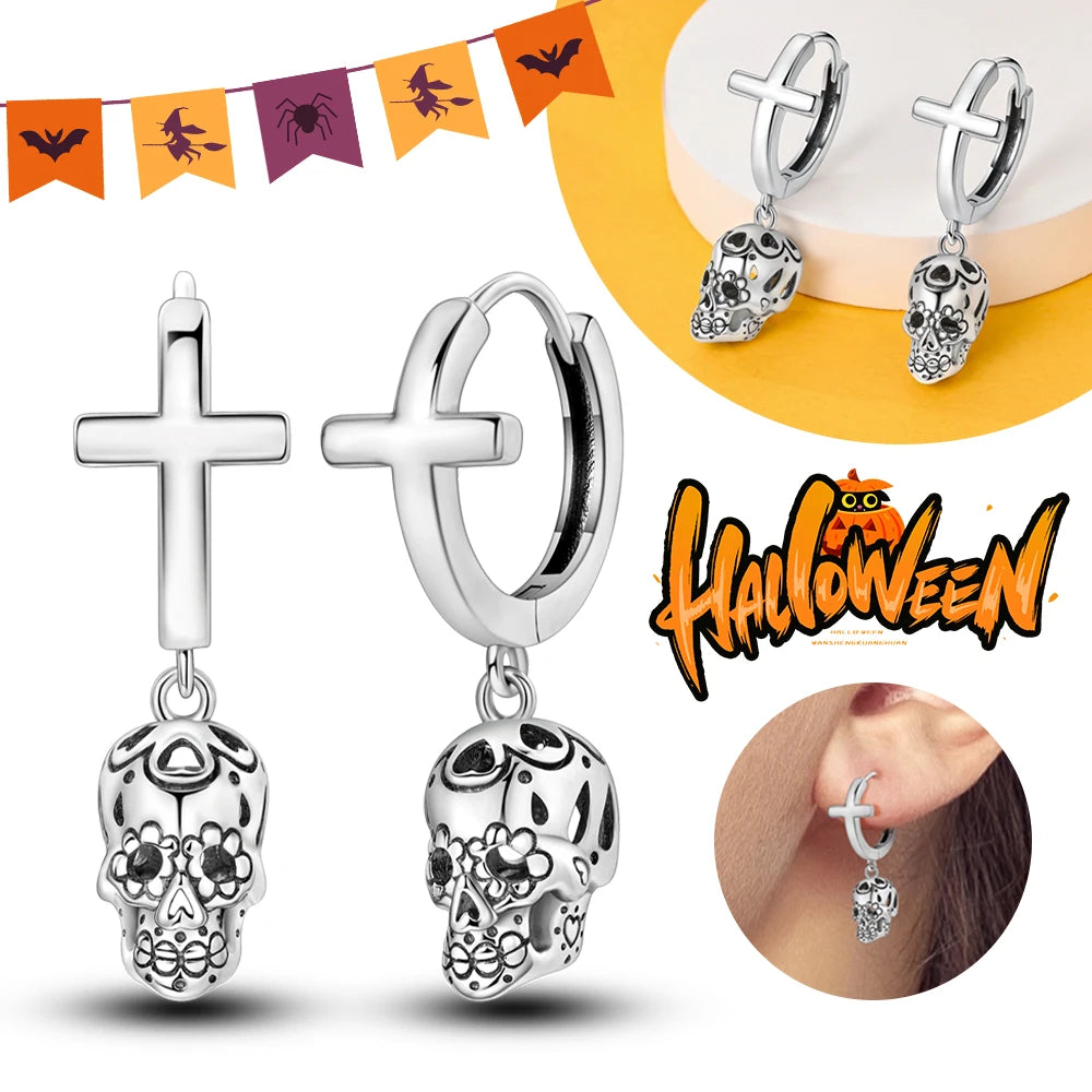 Halloween Party Cute Pumpkin Bat Ring Earrings 925 Silver Earrings For Women Punk Men's Earrings Fit Women Party Jewelry Gift