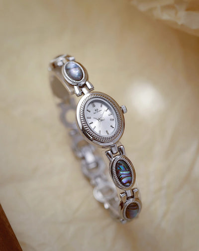 Watches For Woman Elegant Vintage Black Gold Shell Bracelet Ladies Small Dial Oval Quartz Dress Watch