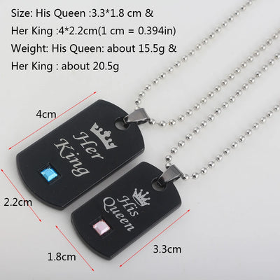Her King & His Queen Couple Necklaces Lovers Pendant Fashion Crystal Jewelry for Women and Men Gifts