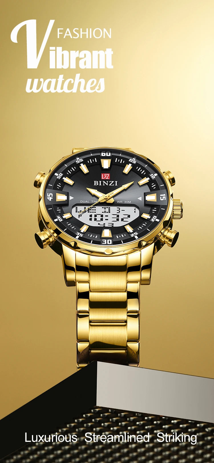 Men Watches 2025 Top Brand Luxury relogio masculino Gold Stainless Steel Band Wrist Watch For Male Clock Men Dual Display watch