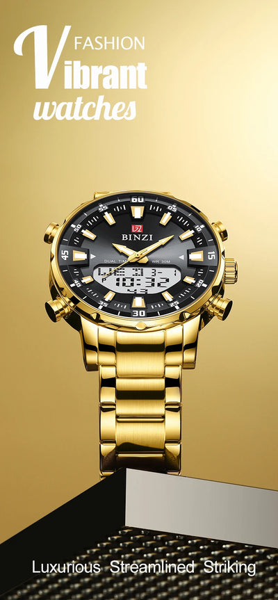 Men Watches 2025 Top Brand Luxury relogio masculino Gold Stainless Steel Band Wrist Watch For Male Clock Men Dual Display watch