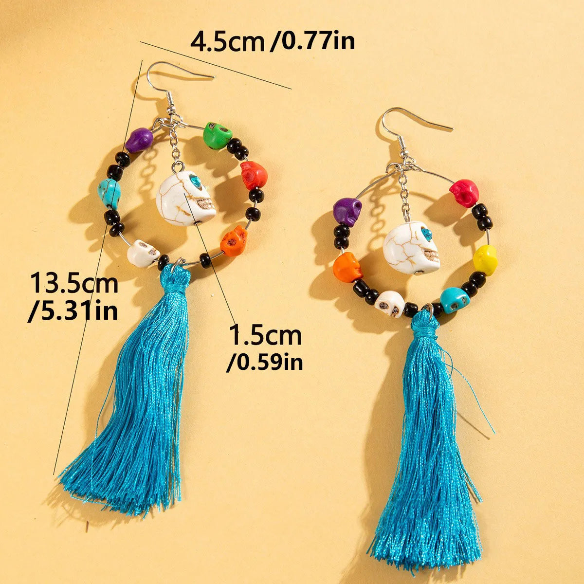 Funny Ethnic Flower Skull Drop Earrings for Women Creative Gothic Punk Long Tassel Earring Halloween Party Festival Jewelry Gift