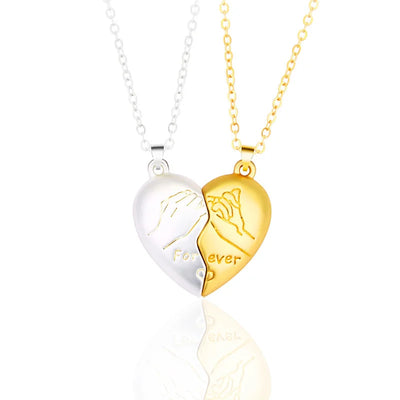 Romantic Couple Necklaces with Simple Original Design – Magnetic Collarbone Chains with Pull Hook Heart Pendant