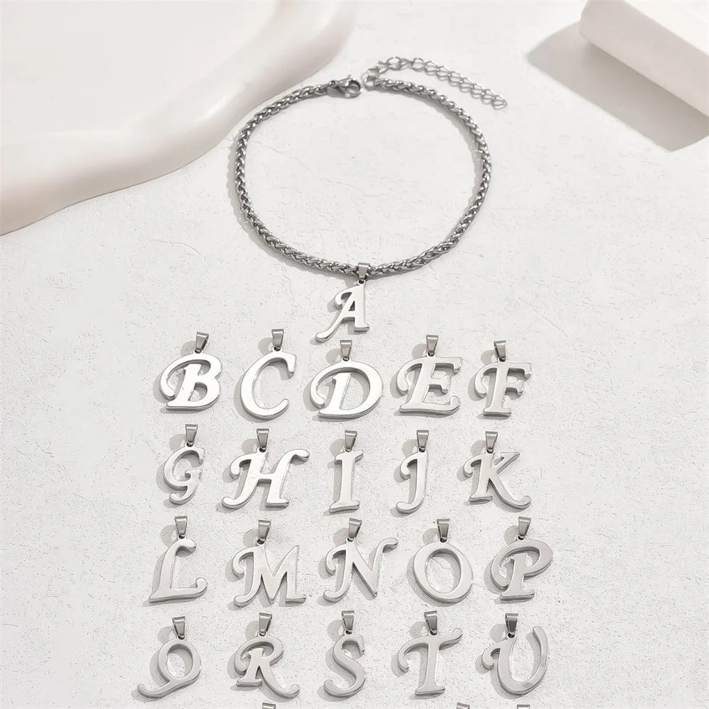 Simple 26 Letters A-Z Pendant Anklets For Women Stainless Steel Ankle Bracelet Chain Anklet Beach Jewelry Summer Accessories