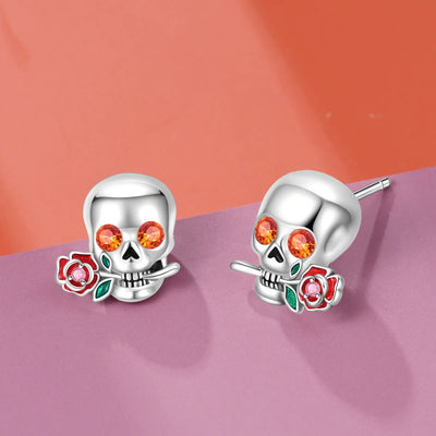 Amazing 925 Sterling Silver Black Spider & Shiny Bow Skull & Pumpkin Head Stud Earrings For Halloween Party Fine Jewelry Gift
