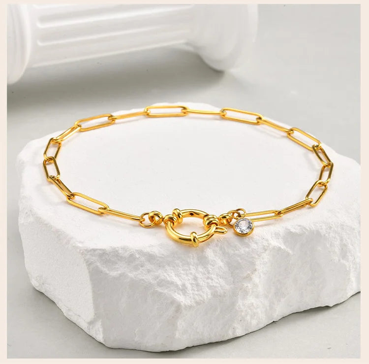 Anklet for Women, Adjustable Paperclip Chain Stainless Steel Link,Gold Plated Anklet Bracelet, Beach Summer Simple Foot Jewelry