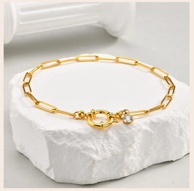 Anklet for Women, Adjustable Paperclip Chain Stainless Steel Link,Gold Plated Anklet Bracelet, Beach Summer Simple Foot Jewelry