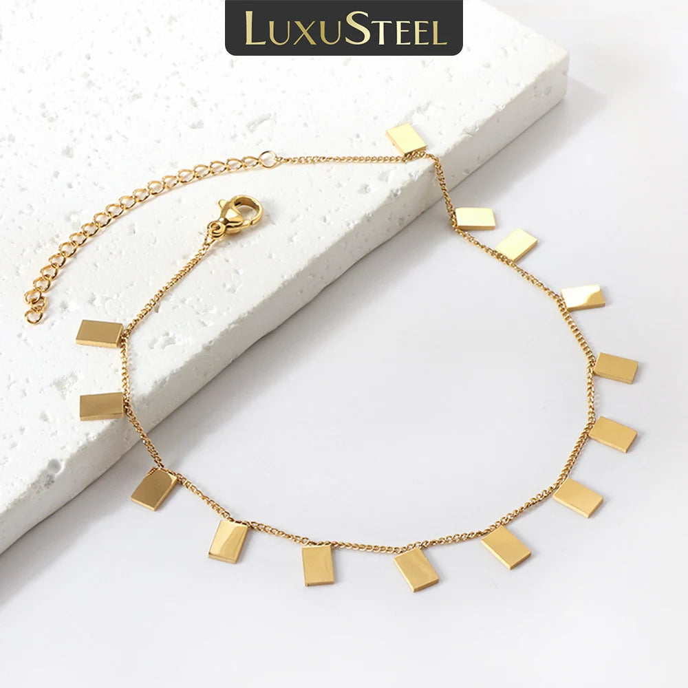LUXUSTEEL Geometric Anklets for Women Rectangle Bracelet on Leg Stainless Steel Women's Chain Anklets Wedding Party Jewelry