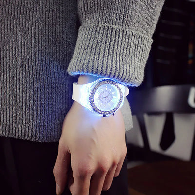 LED Light Flash Luminous Watches Women Men Boys Girls Silicone Wrist Watch Fashion Rhinestone Clock Kids Children Relogio Saati