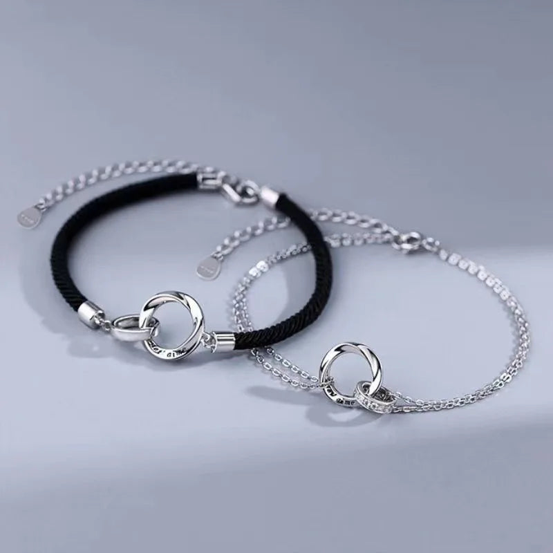Exquisite couple bracelet with a pair of interlocking rings hand ropes for men women commemorate holidays birthday jewelry