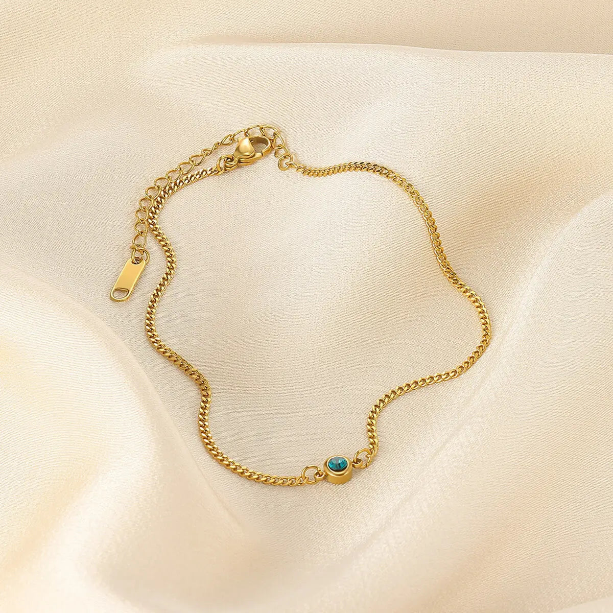 Water-Resistant Colorfast Summer Chain Anklets With Birthston For Women Fashion Gold Color Stainless Steel Feet Jewelry Beach