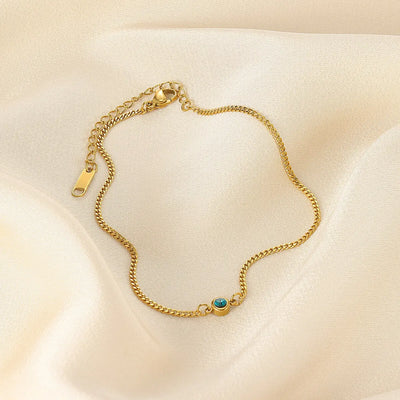 Water-Resistant Colorfast Summer Chain Anklets With Birthston For Women Fashion Gold Color Stainless Steel Feet Jewelry Beach