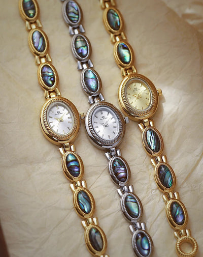 Watches For Woman Elegant Vintage Black Gold Shell Bracelet Ladies Small Dial Oval Quartz Dress Watch