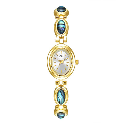 Watches For Woman Elegant Vintage Black Gold Shell Bracelet Ladies Small Dial Oval Quartz Dress Watch