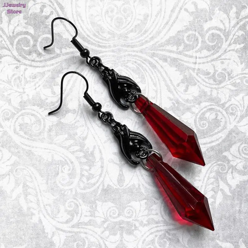 Bat Earrings with Red Teardrop Beads, Earrings, Gothic Jewelry, Alternative Jewelry, Gothic Gift for Her, Bat Lover, Halloween