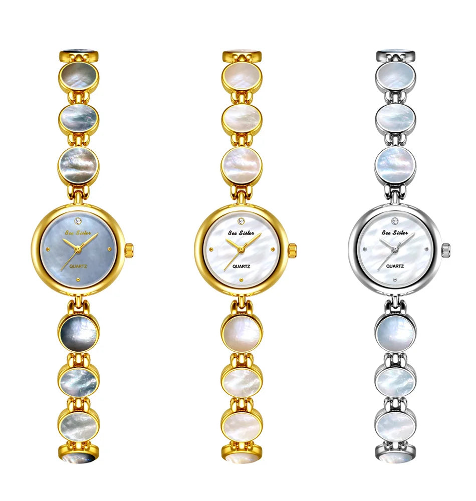 Watches For Woman Elegant Vintage Black Gold Shell Bracelet Ladies Small Dial Oval Quartz Dress Watch