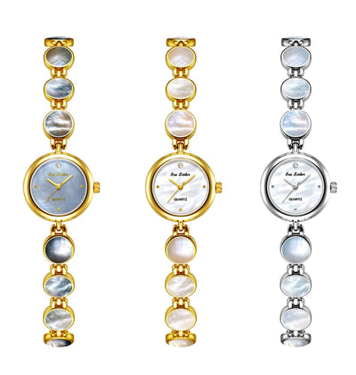 Watches For Woman Elegant Vintage Black Gold Shell Bracelet Ladies Small Dial Oval Quartz Dress Watch