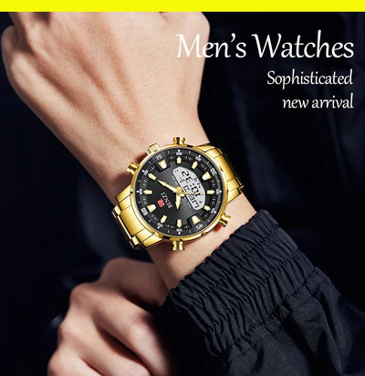 Men Watches 2025 Top Brand Luxury relogio masculino Gold Stainless Steel Band Wrist Watch For Male Clock Men Dual Display watch