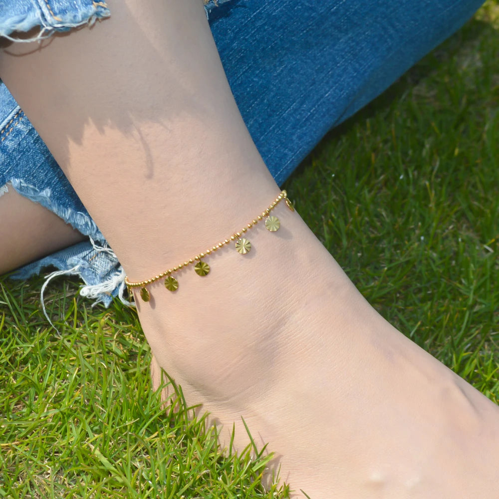 2024 Summer New Gold Color Anklets For Women Stainless Steel Firga Chain Feet Jewelry Layered Link Chain Accessory