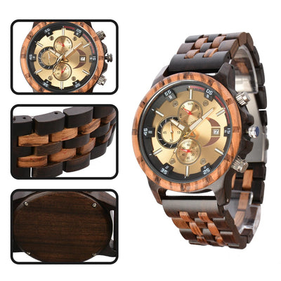 Wooden Wrist Watches For Men Fashion Quartz Wristwatches With Clock Date Week Timepieces Wood Wach Box for Him reloj hombre