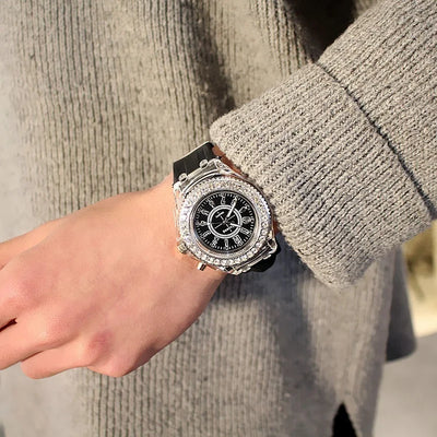 LED Light Flash Luminous Watches Women Men Boys Girls Silicone Wrist Watch Fashion Rhinestone Clock Kids Children Relogio Saati