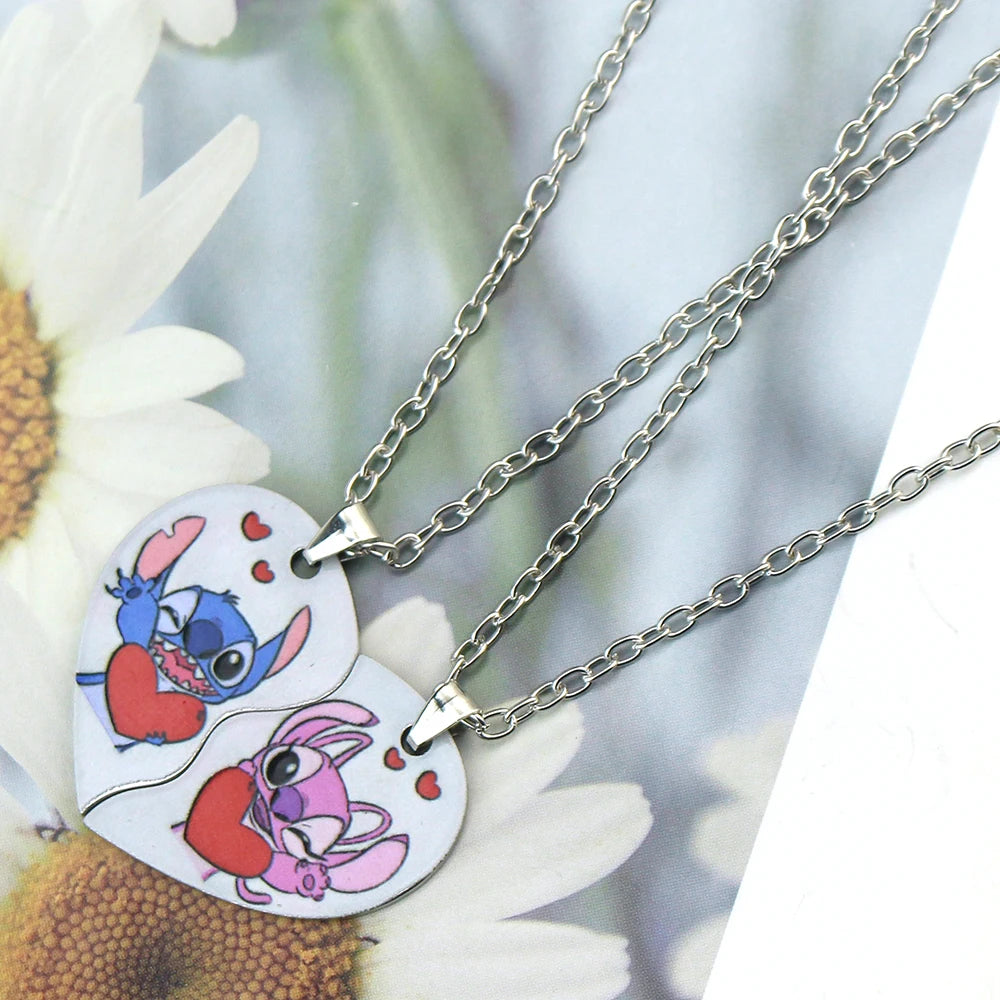 Anime Stitch Couples Necklace Kawaii Lilo & Stitch Best Friend Heart-shaped Necklace Cartoon Woman Girl Gifts