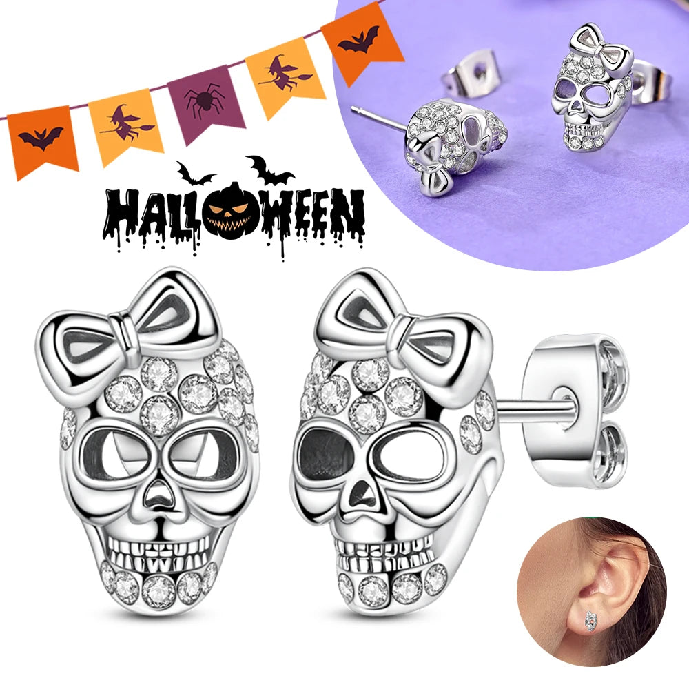 Halloween Party Cute Pumpkin Bat Ring Earrings 925 Silver Earrings For Women Punk Men's Earrings Fit Women Party Jewelry Gift