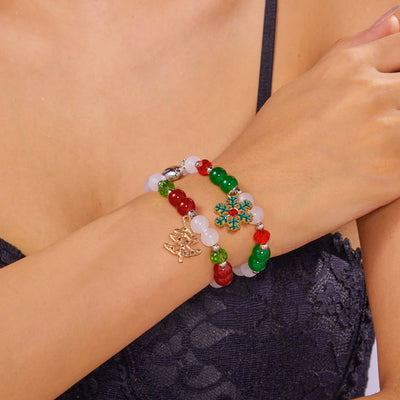 Simple Christmas Couples Bracelets for Women Men Sweet Red Green Crystal Beads Matching Bracelets Romantic Friendship Jewelry