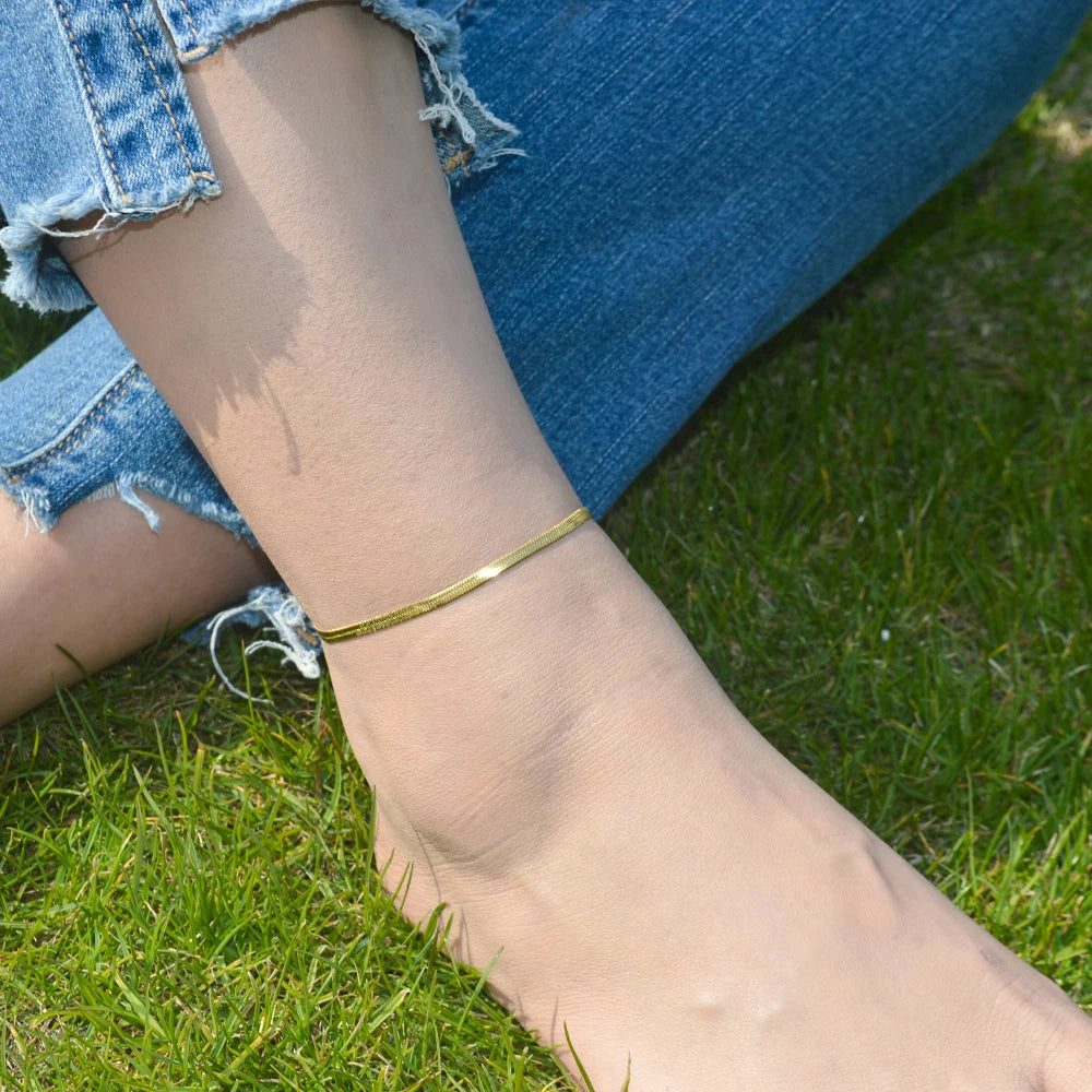 2024 Summer New Gold Color Anklets For Women Stainless Steel Firga Chain Feet Jewelry Layered Link Chain Accessory