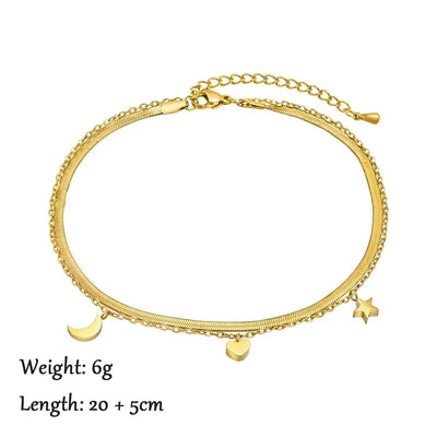 2024 Summer New Gold Color Anklets For Women Stainless Steel Firga Chain Feet Jewelry Layered Link Chain Accessory
