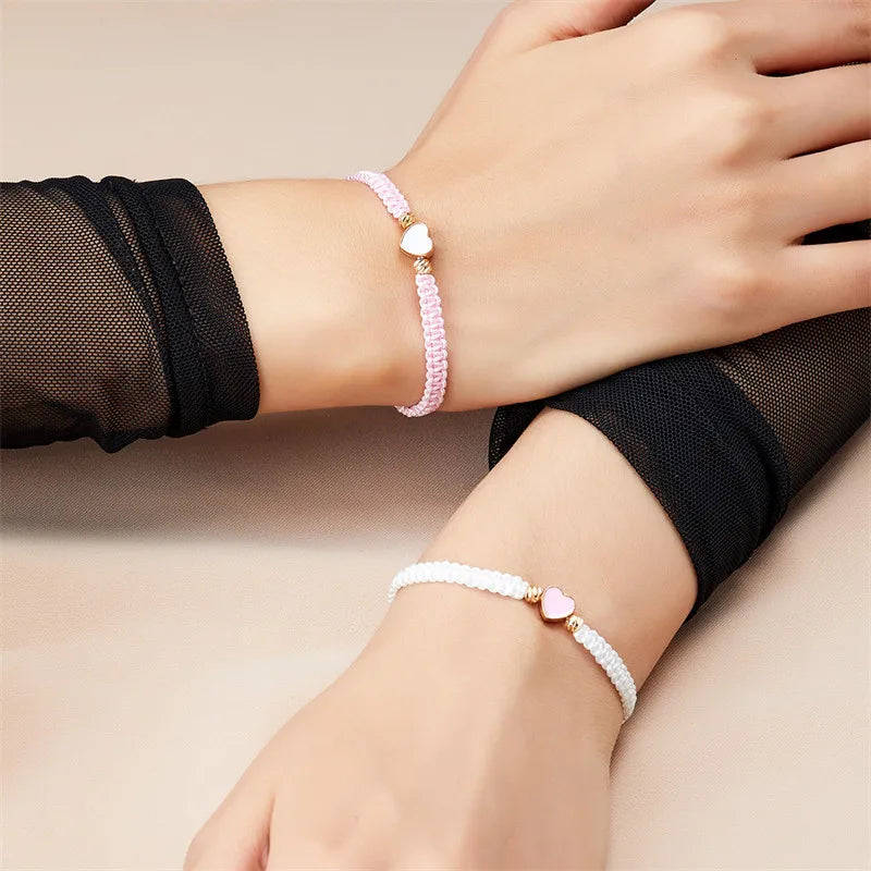 Set of 2 Colorful Heart Beaded Matching Bracelets for Couples Friendships Trendy Couple Bracelets Anniversary Valentines Gifts