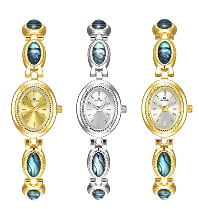 Watches For Woman Elegant Vintage Black Gold Shell Bracelet Ladies Small Dial Oval Quartz Dress Watch