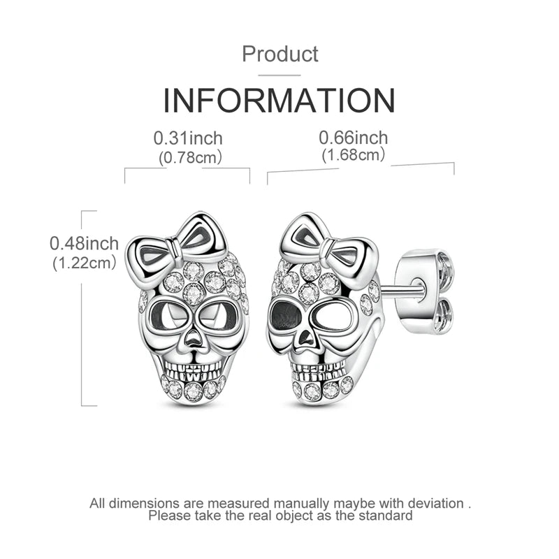 Amazing 925 Sterling Silver Black Spider & Shiny Bow Skull & Pumpkin Head Stud Earrings For Halloween Party Fine Jewelry Gift