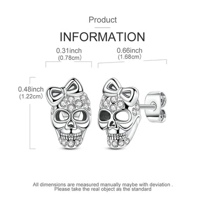 Amazing 925 Sterling Silver Black Spider & Shiny Bow Skull & Pumpkin Head Stud Earrings For Halloween Party Fine Jewelry Gift