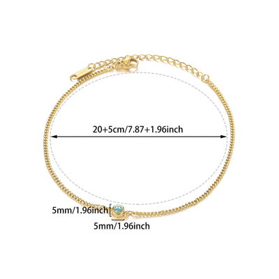 Water-Resistant Colorfast Summer Chain Anklets With Birthston For Women Fashion Gold Color Stainless Steel Feet Jewelry Beach
